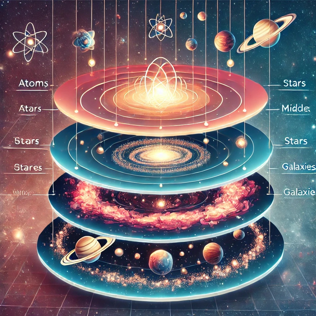 the-Layered-Universe-Model-infographic-illustrating-the-connection-from-atoms-to-galaxies-across-distinct-layers